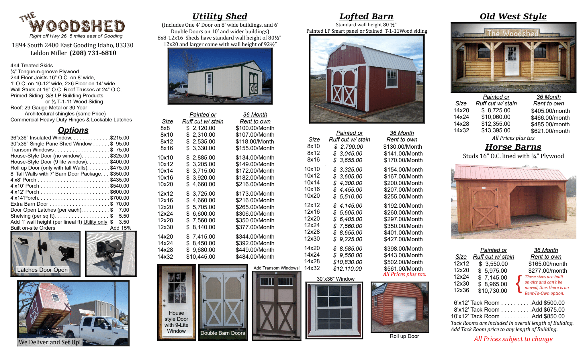 Our Prices The Woodshed of Gooding, Idaho
